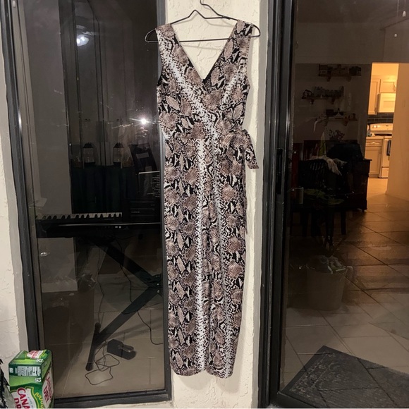 Pants - Sleeveless Snake-Print Overalls / Jumpsuit - snake 🐍 skin print With pockets